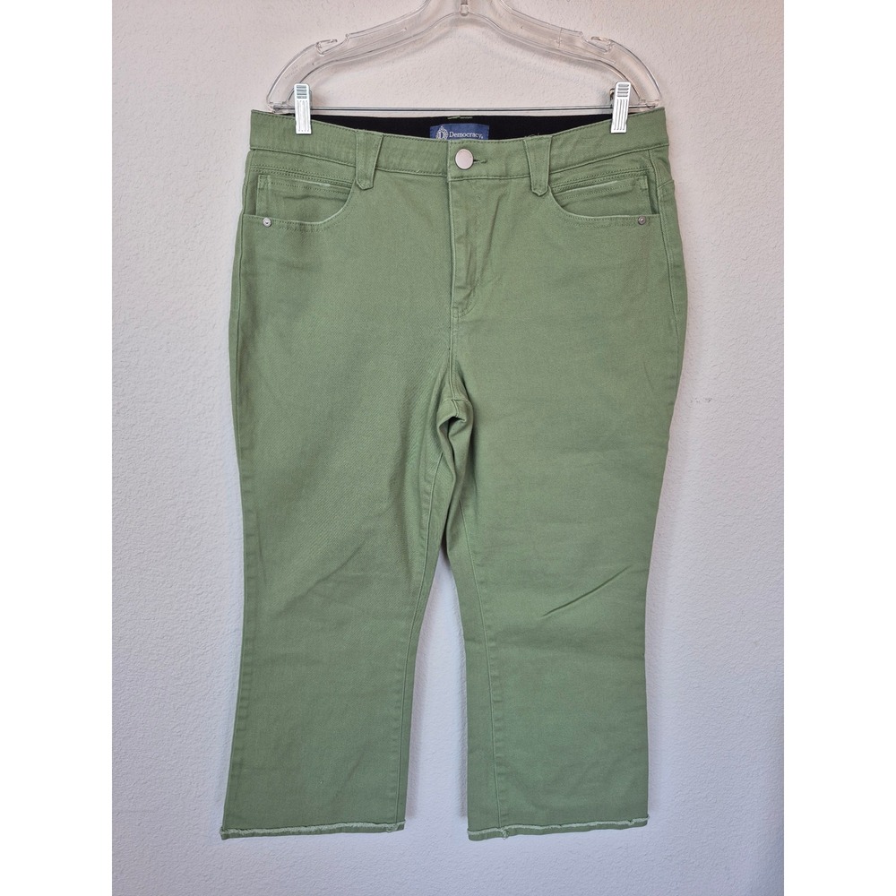 Democracy Absolution Sage Green Cropped Pants Raw Hem Womens Size 14 Petite